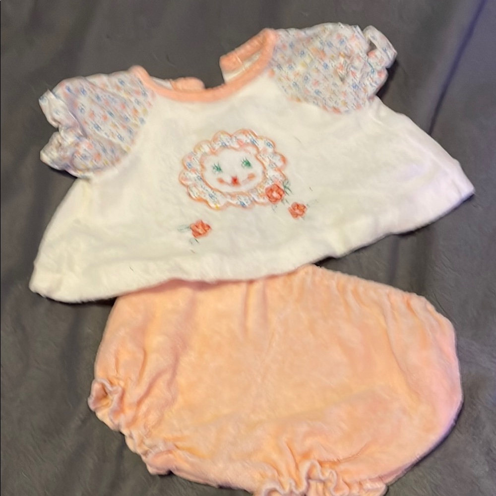 Floral Embroidered Kids Top and Bloomers Set - White and Peach